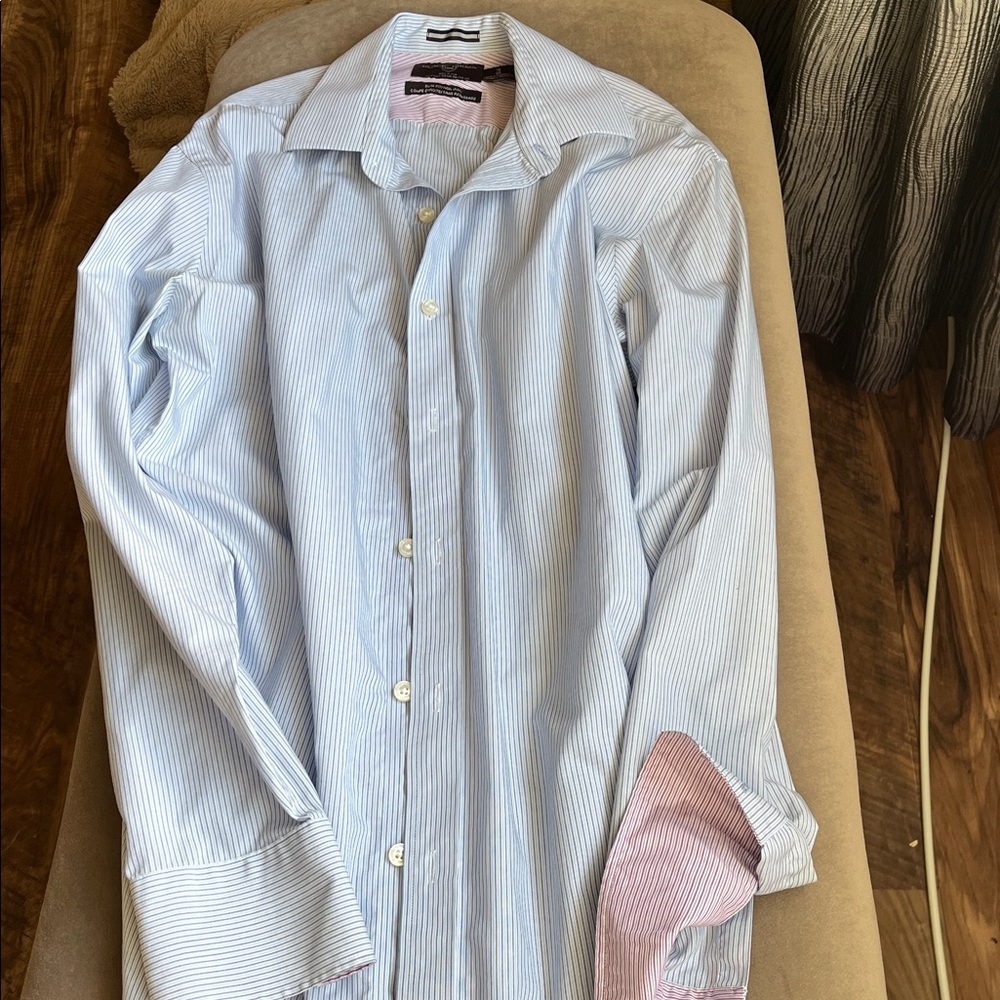 Black Brown 1826 Men's Blue Striped Dress Shirt